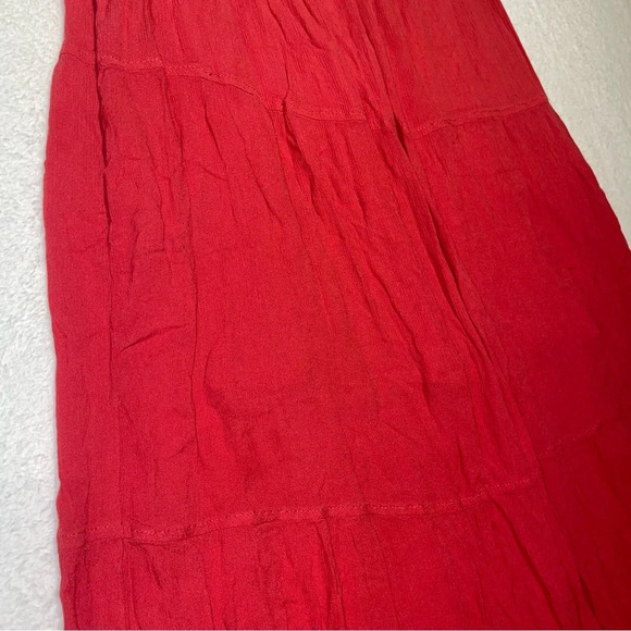 Max Studio Red Tiered Midi Dress with Pockets & Key Hole Back Small Cottagecore - Picture 5 of 12